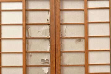 アンティーク建具　小さな障子が付いた猫間障子戸4枚セット(引き戸、建具)(R-051064)