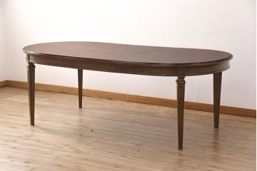 中古　美品　カリモク　domani(ドマーニ)　QUEENS　LIFE(クイーンズライフ)　木目を組み合わせた天板が目を引くダイニングテーブル(エクステンションテーブル、4人掛け、6人掛け)(定価約39万円)(R-051069)