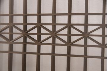 ラフジュ工房オリジナル　古建具リメイク　風景を模した格子が和の情緒を高める書院収納棚(本箱、本棚、書棚、戸棚)(R-051091)