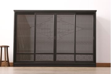ラフジュ工房オリジナル　古建具リメイク　風景を模した格子が和の情緒を高める書院収納棚(本箱、本棚、書棚、戸棚)(R-051091)