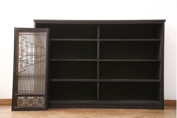 ラフジュ工房オリジナル　古建具リメイク　風景を模した格子が和の情緒を高める書院収納棚(本箱、本棚、書棚、戸棚)(R-051091)