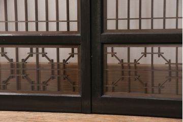 ラフジュ工房オリジナル　古建具リメイク　風景を模した格子が和の情緒を高める書院収納棚(本箱、本棚、書棚、戸棚)(R-051091)