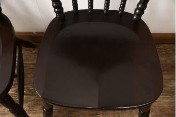 中古　松本民芸家具　16型スピンドルチェア　ゆったりと座れるダイニングチェア2脚セット(板座チェア、椅子)(R-051092)