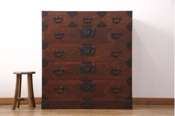 中古　伝統民芸家具　岩谷堂箪笥　躍動感のある木目を楽しめる整理箪笥(衣装箪笥、収納箪笥、引き出し、チェスト)(R-051095)