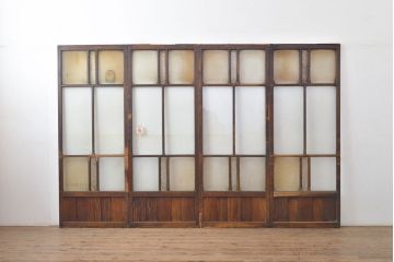 アンティーク建具　ノスタルジックな雰囲気を盛り上げるガラス戸4枚セット(引き戸)(R-051102)