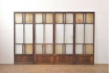 アンティーク建具　ノスタルジックな雰囲気を盛り上げるガラス戸4枚セット(引き戸)(R-051102)