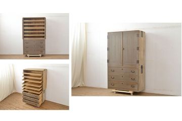 和製アンティーク　シンプルで上品な佇まいの衣装盆付き総桐箪笥(衣装箪笥、着物箪笥、和タンス、桐たんす)(R-051109)