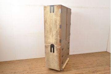 和製アンティーク　シンプルで上品な佇まいの衣装盆付き総桐箪笥(衣装箪笥、着物箪笥、和タンス、桐たんす)(R-051109)