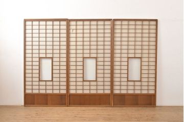 アンティーク建具　景色が楽しめる額入りの障子戸3枚セット(引き戸)(R-051112)