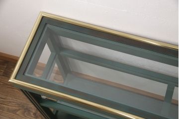 中古　バロッサバレンティ(VARO,S.A. VALENTI)　アルタミラ　グリーンとゴールドの組み合わせが高級感を醸し出すコンソールテーブル(ガラステーブル、ナイトテーブル、飾り棚、陳列棚、店舗什器)(定価約26万円)(R-051131)