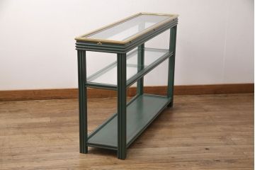 中古　バロッサバレンティ(VARO,S.A. VALENTI)　アルタミラ　グリーンとゴールドの組み合わせが高級感を醸し出すコンソールテーブル(ガラステーブル、ナイトテーブル、飾り棚、陳列棚、店舗什器)(定価約26万円)(R-051131)