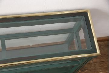 中古　バロッサバレンティ(VARO,S.A. VALENTI)　アルタミラ　グリーンとゴールドの組み合わせが高級感を醸し出すコンソールテーブル(ガラステーブル、ナイトテーブル、飾り棚、陳列棚、店舗什器)(定価約26万円)(R-051131)