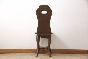 中古　伝統工芸　軽井沢彫り　大輪の牡丹の彫が目を惹くダイニングチェア(板座チェア、椅子)(R-051134)