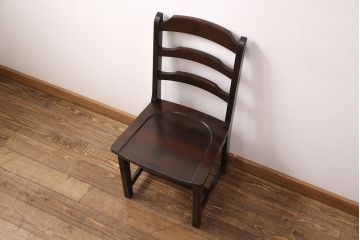 中古　北海道民芸家具　HM620　滑らかな木肌が上品なラダーバックチェア(椅子、ダイニングチェア、板座チェア)(R-051137)