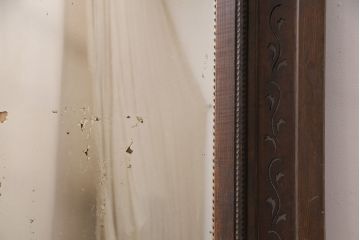 アンティーク建具　大正昭和初期　ナラ材　激レア!大正ロマンの雰囲気あふれる、透かし彫りがおしゃれな鏡付き引き戸1枚(建具、姿見、鏡、ミラー)(R-051154)