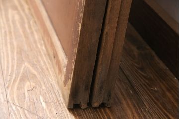 アンティーク建具　希少!総ケヤキ材製の厚手で丈夫な格子戸2枚セット(玄関戸、引き戸、建具)(R-051155)