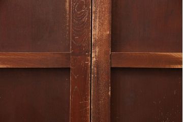 アンティーク建具　希少!総ケヤキ材製の厚手で丈夫な格子戸2枚セット(玄関戸、引き戸、建具)(R-051155)