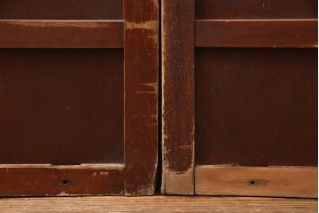 アンティーク建具　希少!総ケヤキ材製の厚手で丈夫な格子戸2枚セット(玄関戸、引き戸、建具)(R-051155)