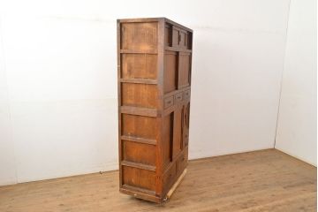 アンティーク家具　大正昭和初期　前面ケヤキ材　レトロな雰囲気漂う関東水屋箪笥(重ね箪笥、収納棚、食器棚、戸棚、キャビネット)(R-051160)