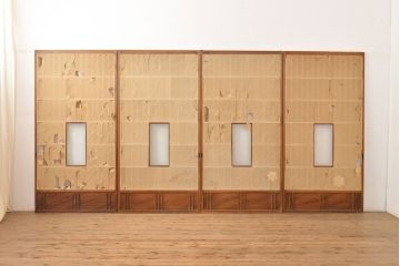 アンティーク建具　景色が楽しめる額入りの障子戸4枚セット(引き戸)(R-051163)