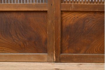 アンティーク建具　昭和初期　裏障子付き　上手物の幅狭万本格子戸3枚セット(引き戸、帯ガラス戸、障子戸)(R-051165)