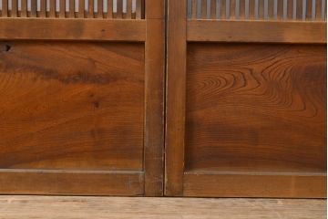 アンティーク建具　昭和初期　裏障子付き　上手物の幅狭万本格子戸3枚セット(引き戸、帯ガラス戸、障子戸)(R-051165)