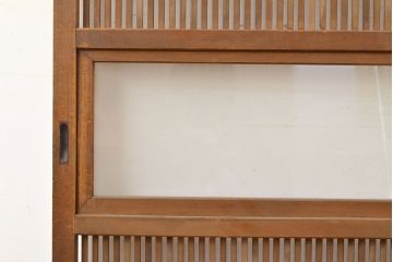 アンティーク建具　昭和初期　裏障子付き　上手物の幅狭万本格子戸3枚セット(引き戸、帯ガラス戸、障子戸)(R-051165)