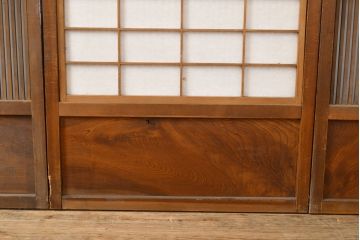 アンティーク建具　昭和初期　裏障子付き　上手物の幅狭万本格子戸3枚セット(引き戸、帯ガラス戸、障子戸)(R-051165)