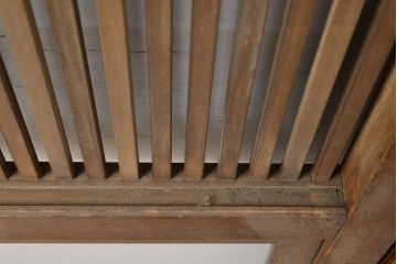 アンティーク建具　昭和初期　裏障子付き　上手物の幅狭万本格子戸3枚セット(引き戸、帯ガラス戸、障子戸)(R-051165)