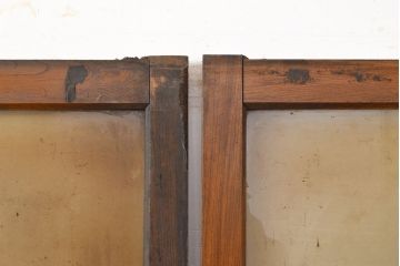 アンティーク建具　昭和初期　激レア!昭和レトロな雰囲気を醸しだす総ケヤキ材製のガラス戸2枚セット(引き戸)(R-051168)