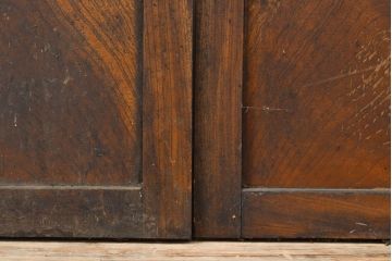アンティーク建具　昭和初期　激レア!昭和レトロな雰囲気を醸しだす総ケヤキ材製のガラス戸2枚セット(引き戸)(R-051168)
