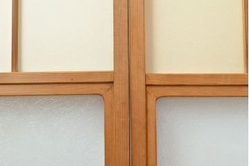 アンティーク建具　昭和中期　菊尽くしのレトロなガラスが魅力の障子戸4枚セット(雪見障子戸、建具、引き戸、擦り上げ障子戸、擦上障子戸)(R-051172)