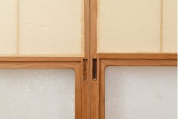 アンティーク建具　昭和中期　菊尽くしのレトロなガラスが魅力の障子戸4枚セット(雪見障子戸、建具、引き戸、擦り上げ障子戸、擦上障子戸)(R-051172)
