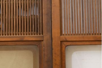アンティーク建具　昭和中期　レトロな雰囲気漂う裏障子付き万本格子戸3枚セット(引き戸、障子戸)(R-051173)