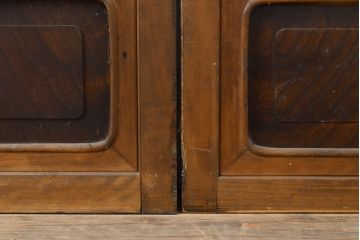 アンティーク建具　昭和中期　レトロな雰囲気漂う裏障子付き万本格子戸3枚セット(引き戸、障子戸)(R-051173)
