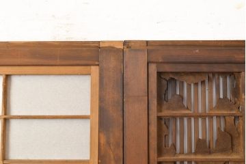 アンティーク建具　昭和中期　レトロな雰囲気漂う裏障子付き万本格子戸3枚セット(引き戸、障子戸)(R-051173)