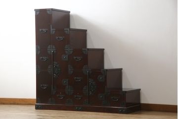 中古　美品　筑後民芸　美しい木目が高級感を演出する階段箪笥(和タンス、収納箪笥)(定価約26万円)(R-051190)
