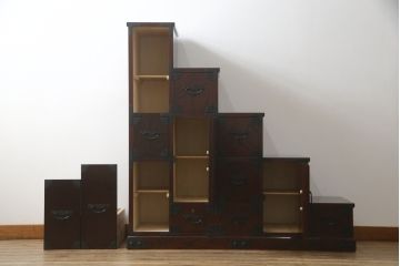 中古　美品　筑後民芸　美しい木目が高級感を演出する階段箪笥(和タンス、収納箪笥)(定価約26万円)(R-051190)