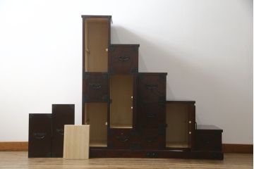 中古　美品　筑後民芸　美しい木目が高級感を演出する階段箪笥(和タンス、収納箪笥)(定価約26万円)(R-051190)