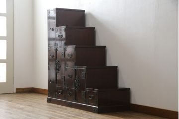 中古　美品　筑後民芸　美しい木目が高級感を演出する階段箪笥(和タンス、収納箪笥)(定価約26万円)(R-051190)