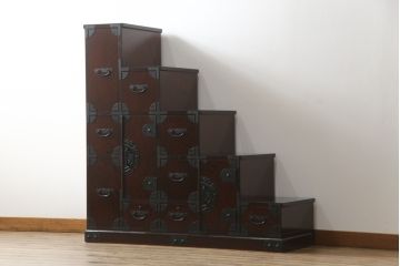 中古　美品　筑後民芸　美しい木目が高級感を演出する階段箪笥(和タンス、収納箪笥)(定価約26万円)(R-051191)