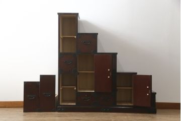 中古　美品　筑後民芸　美しい木目が高級感を演出する階段箪笥(和タンス、収納箪笥)(定価約26万円)(R-051191)
