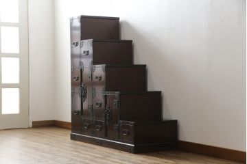 中古　美品　筑後民芸　美しい木目が高級感を演出する階段箪笥(和タンス、収納箪笥)(定価約26万円)(R-051191)