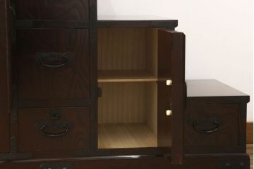 中古　美品　筑後民芸　美しい木目が高級感を演出する階段箪笥(和タンス、収納箪笥)(定価約26万円)(R-051193)