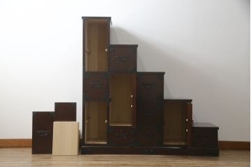 中古　美品　筑後民芸　美しい木目が高級感を演出する階段箪笥(和タンス、収納箪笥)(定価約26万円)(R-051195)