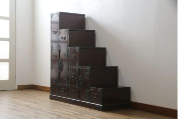 中古　美品　筑後民芸　美しい木目が高級感を演出する階段箪笥(和タンス、収納箪笥)(定価約26万円)(R-051195)