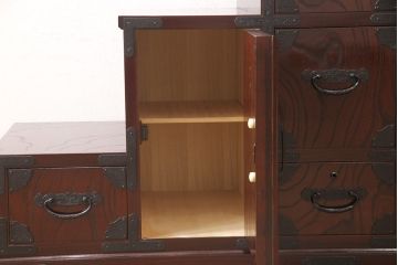 中古　美品　筑後民芸　美しい木目が高級感を演出する階段箪笥(和タンス、収納箪笥)(定価約26万円)(R-051197)