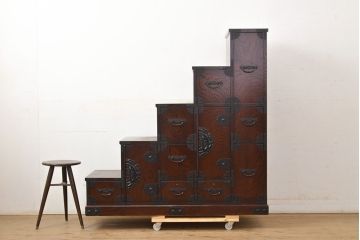 中古　美品　筑後民芸　美しい木目が高級感を演出する階段箪笥(和タンス、収納箪笥)(定価約26万円)(R-051198)