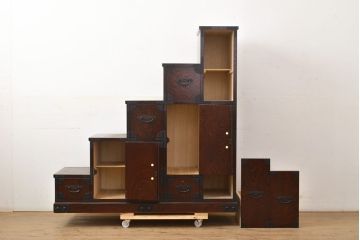 中古　美品　筑後民芸　美しい木目が高級感を演出する階段箪笥(和タンス、収納箪笥)(定価約26万円)(R-051198)