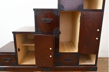 中古　美品　筑後民芸　美しい木目が高級感を演出する階段箪笥(和タンス、収納箪笥)(定価約26万円)(R-051198)